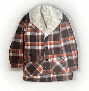 True Vintage Narragansett Woonsocket braun orange kariert Sherpa Jacke Gr. 38 - Bild 1 von 10