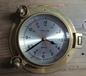 Vintage Solid Brass Nautical Quartz Accuracy Port Hole Clock With Brass Screws - Picture 1 of 6