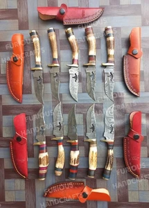 10 Stck. Lot 8 Zoll Handarbeit Damaststahl Skinner Messer Hirschgeweih Griff - Bild 1 von 5