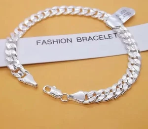 UK Men Women Fashion Jewelry 925 Sterling Silver Flat Chain Bracelet 19cm - Picture 1 of 6