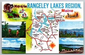 Rangeley Lakes Maine - Greetings - Vintage Souvenir Map Postcard - Picture 1 of 2