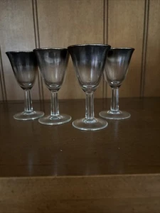 4er Set Silver Fade Mid Century Silber gebändert Stiel Cordial Gläser. Barware - Bild 1 von 8
