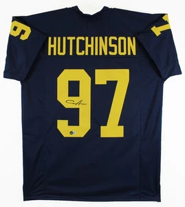 Michigan Aidan Hutchinson Signed Navy Blue Pro Style Jersey BAS Witnessed - Picture 1 of 3