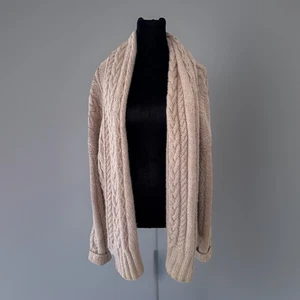 Valette Kaschmir Strickjacke Gr. S Oversize weich kuschelig Zopfmuster Fischer Strick hellbraun - Bild 1 von 8