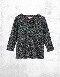 Ex Seasalt Women’s 3/4 Sleeve Glass Jersey Top in Black Stitch Floral (Defect) - Picture 1 of 6
