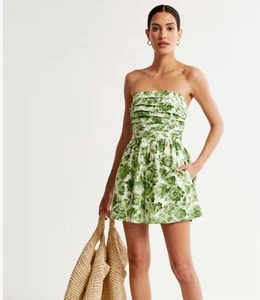 Pagliaccetto senza spalline ABERCROMBIE & FITCH verde floreale Emerson increspato taglia S - Foto 1 di 7