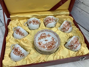 Meissen Indian Flower Set of 6 cups and saucers w/box rich orange - Picture 1 of 5