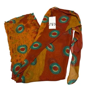 Pantalones Zara Pareo Mujer L Semi Transparente Envoltura Pierna Ancha Gasa Azteca Boho Hippie - Imagen 1 de 10