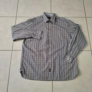 Gazman Mens Shirt Size XL Plaid Grey Blue Long Sleeve Button Collar - Picture 1 of 10