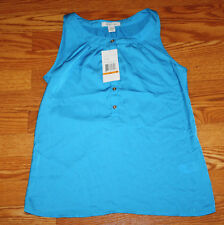 NWT Womens KENNETH COLE REACTION Royal Blue Button Henley Woven Tank Top S Small