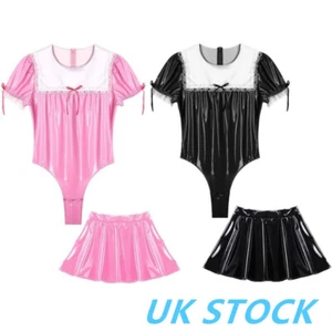 AU Sissy Mens Maid Anime Cosplay Outfits Sexy Bodysuit with Flared Skirt Outfits - Picture 1 of 29