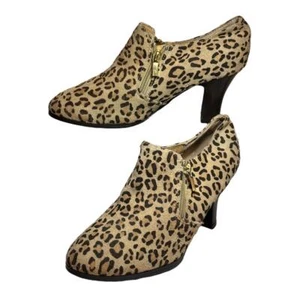 AJ Valenci Leopard Print Leather Heeled Ankle Booties - Picture 1 of 8