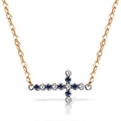14K. GOLD CROSS NECKLACE WITH DIAMONDS & SAPPHIRES - Image 1 of 4