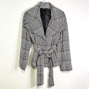 LAPIS ANTHROPOLOGIE Coat Wool Blend Womens L Y2K Black Houndstooth Large Lapel - Picture 1 of 14