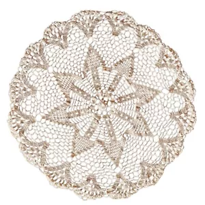"Mantel de flores vintage beige de ganchillo redondo de ganchillo doily 21""" - Imagen 1 de 3