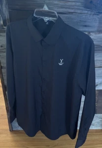Para hombres MEDIANO Vansport Negro Manga Larga Camisa de Vestir Bordada Ganchos de Pesca - Imagen 1 de 10