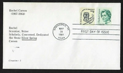  #1857 17c Rachel Carson -Silent Spring-  Cinquian-1 FDC +#1581 - Image 1 of 2