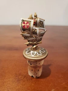 Vintage Wine Cork Stopper Damascene Gold Spanish Galleon Ship - Picture 1 of 2