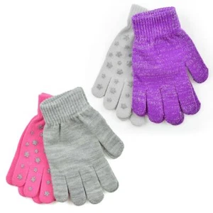 Foxbury Thermal Grip Gloves 2 Pack Girls Glitter Winter Magic Glove - Picture 1 of 5
