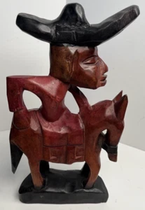 Caballo de madera tallada con jinete de colección 11 pulgadas de alto colorido arte popular primitivo - Imagen 1 de 10