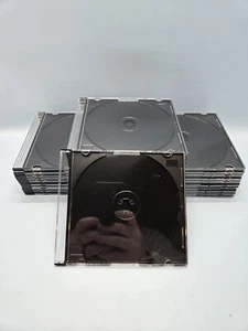 CD JEWEL CASES • Lot of 25 NEW Slim Black Clear Compact Disc Game Holders Snap - Photo 1/8