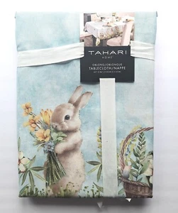 Tahari Easter Bunnies Spring Flowers 60 x 84" Blue Tablecloth Butterflies NWT - Picture 1 of 9