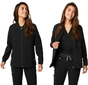 FIGS Bellery Scrub Jacket 7 Pockets Bomber-Inspired Fit Medical Black Women's XS - Imagen 1 de 10