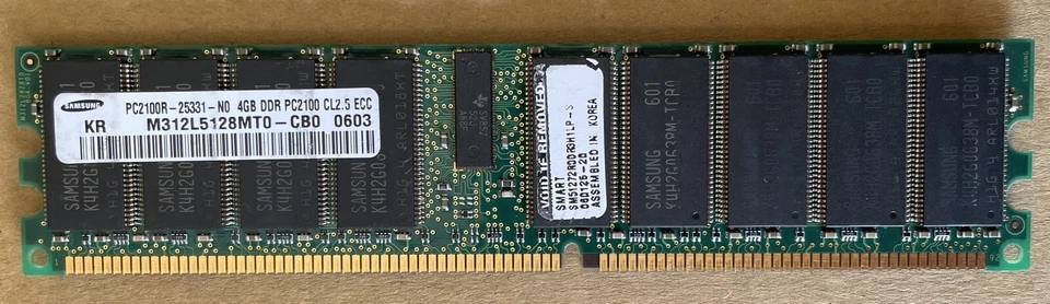 SAMSUNG SAMART MODULAR M312L5128MT0-CB0 SM51272RDDR3H1LP-S DDR 266 PC2100 4GB ER - Image 1 of 1