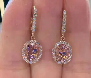 4Ct Oval Cut Simulated Morganite Drop & Dangle Earrings 14K Rose Gold Finish - Picture 1 of 5