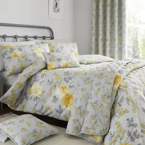 Duvet Set Bedding range Choice of Sizes Yellow Collette Contemporary Floral - Picture 1 of 10