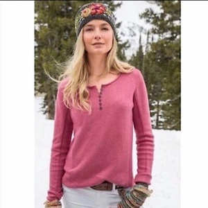 Maglione Sundance rosa morbido misto seta elasticizzato Homestead Henley taglia large - Foto 1 di 7