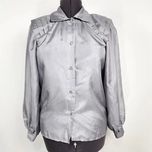 Camisa Blusa Mujer Vintage Girlwatcher Gris Manga Larga Hombro Abullonado Talla M - Imagen 1 de 8