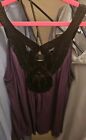Sexy Express Purple Black Neck Embelishing Straps Size Small Summer Top