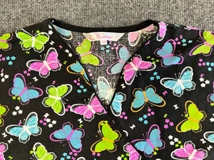 Scrubs Mock Wrap Scrub Top with butterflies - Size Extra Small - Butterfly XS - Picture 1 of 7