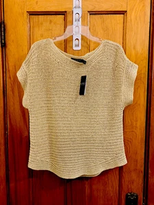 Ralph Lauren U-Boot-Ausschnitt Kurzarm Pullover Leinen Strick Oberteil beige neu mit Etikett Gr. L $ 125 - Bild 1 von 7