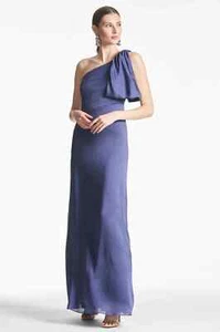 Sachin & Babi Cobalt Blue Chelsea One-Shoulder Crinkle Georgette Gown Sz 10 $285 - Picture 1 of 3