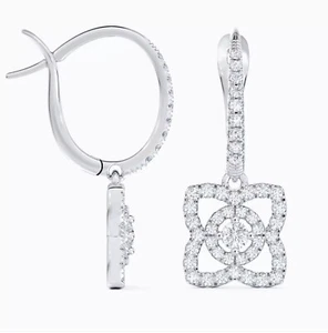 0.85 Carat Lab Created Diamond Lotus Flower Design Earrings Platinum Plated 925 - Picture 1 of 9