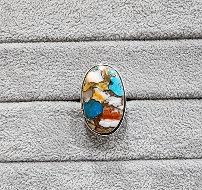 925 Sterling Silver  Spiny Oyster Ring Oyster Copper Turquoise RingGemstone - Image 1 of 4