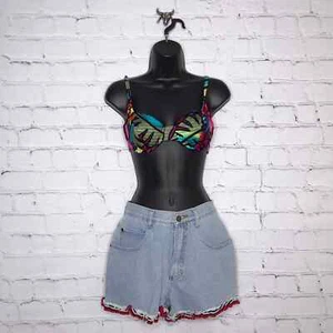 Vintage 90s Y2K Denim Shorts Ruffle Crochet Trim Pockets She Said Size 7 - Picture 1 of 10