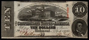 1863 $10 HIGH GRADE XF+/AU Condition Antique Confederate States of America Note! - Picture 1 of 2