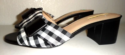 TAHARI Danbury Women's Open Toe Mules Slide Sandals Black Plaid Checked US Sz 8 - Image 1 of 4