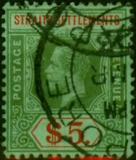 Straits Settlements 1920 $5 on Emerald Black SG212c Fine Used