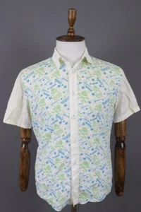 Evisu White Overprinted Short Sleeve Button Down Shirt Size M - Picture 1 of 15