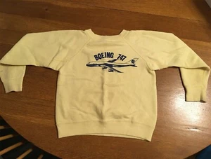 Scarce Vintage 1960's Boeing 747 Employees Promo Pan Am Yellow Sweatshirt Kids - Picture 1 of 3