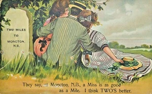 Antique Moncton NB A Miss Is as Good As Mile Risque Postcard Early 1900's C2 - Picture 1 of 3