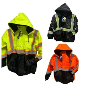 Winter Men s Reflective Tape Bomber Jacket hood with Fleece Lining for Safety - Picture 1 of 10