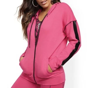Women NY&CO Pink Zip-Front Hooded Jacket size M - Picture 1 of 11