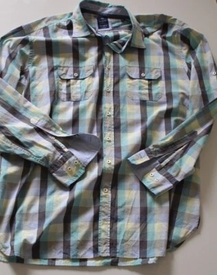 Bugatti men's blue green checked pastel dress shirt size XXL 45 / 46 — 第 1/4 张图片