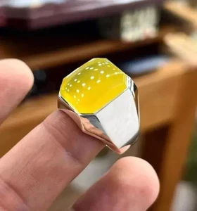 Natürlicher jemenitischer Aqeeq Ring für Herren, Achatringe, 925 Sterling Silber Aqeeq Ring - Bild 1 von 4