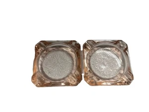 2 Vtg 1920's-30's Pink Depression Glass Square Ashtrays 3 1/4" Molded Design - Picture 1 of 6